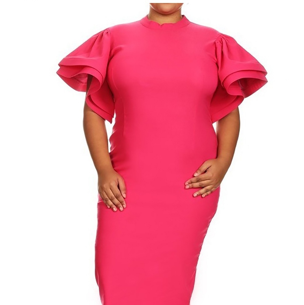 Magenta Pink Ruffle Accent Midi Dress Plus Size